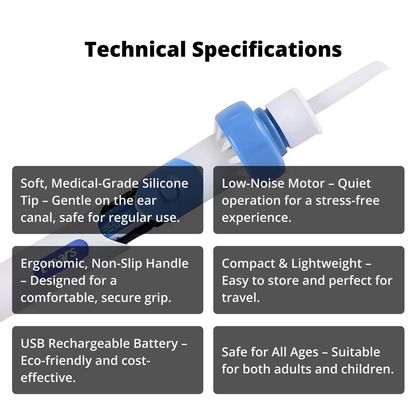 Electric Ear Wax Removal Tool with Silicone Tip and 60-Minute Battery, Portable Design