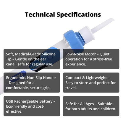 Electric Ear Wax Removal Tool with Silicone Tip and 60-Minute Battery, Portable Design