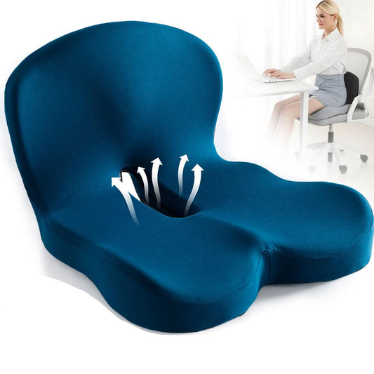 Memory Foam Seat Cushion with Non Slip Base and Machine Washable Cover