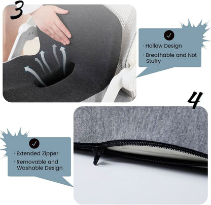 Memory Foam Seat Cushion with Non Slip Base and Machine Washable Cover