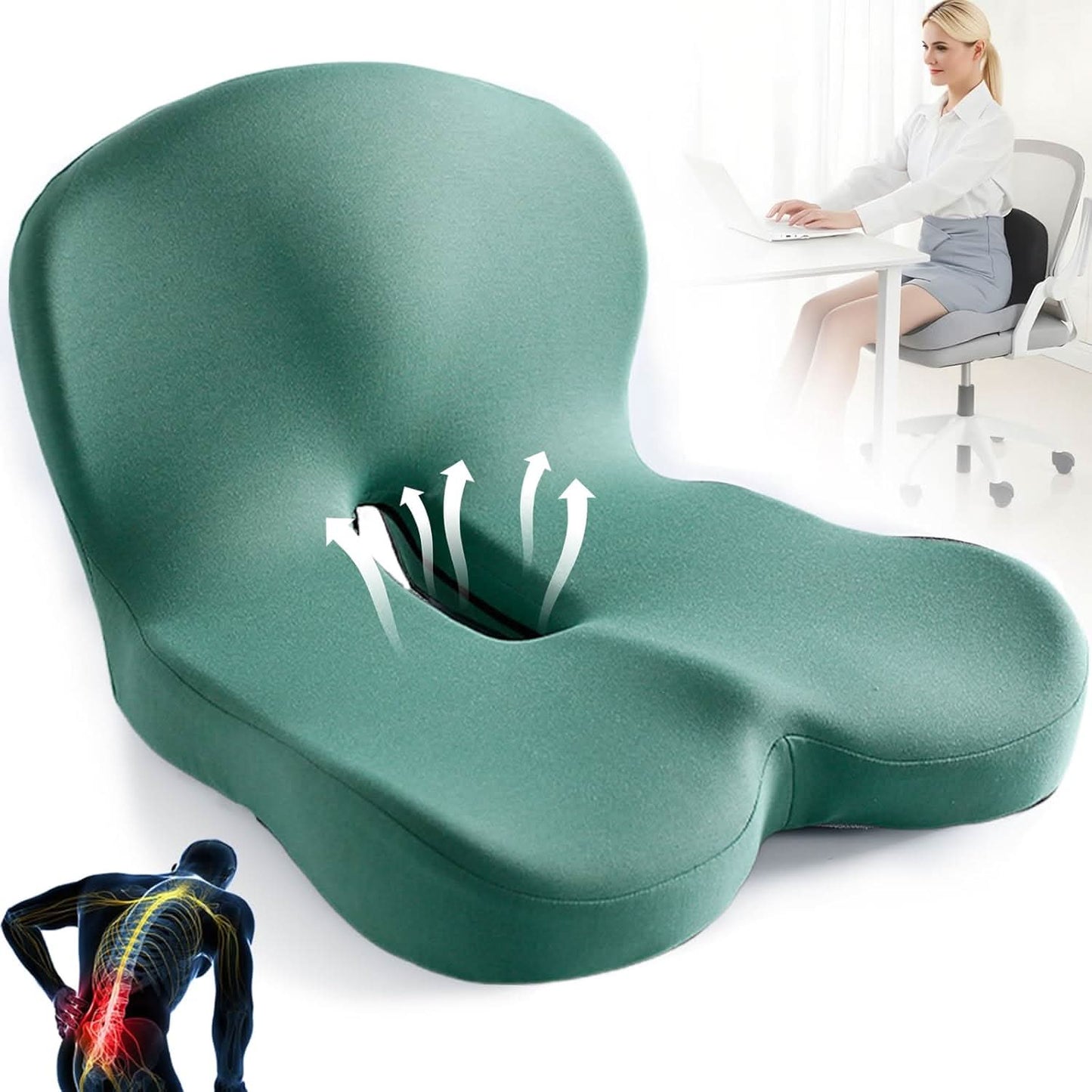 Memory Foam Seat Cushion with Non Slip Base and Machine Washable Cover