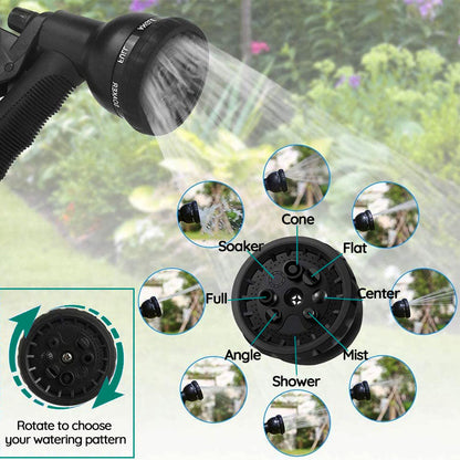 Expandable Garden Hose with 8-Spray Nozzle and Tangle-Resistant Design, 100ft Length