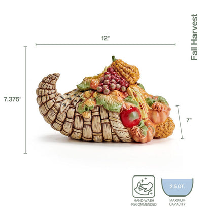 Cornucopia cookie jar shown with dimensions