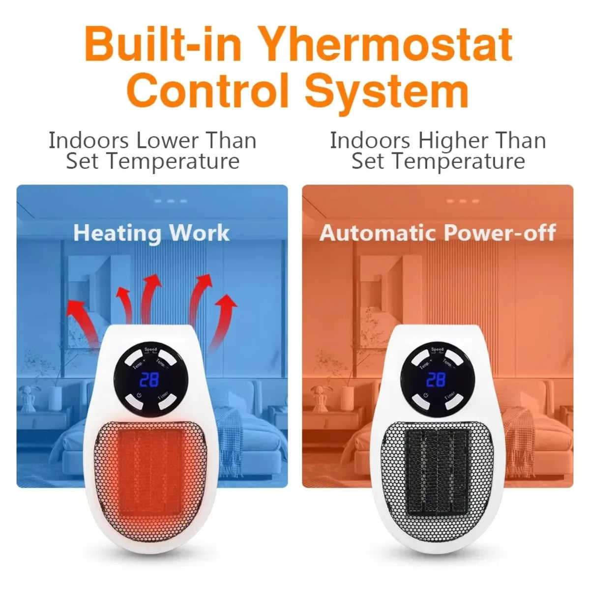 Portable Space Heater with Tip Over Protection and Overheat Shutoff