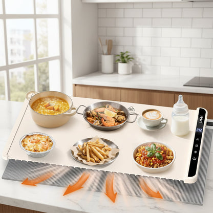 Electric Food Warming Mat with Adjustable Temperature and 6-Hour Timer, Child Safety Lock