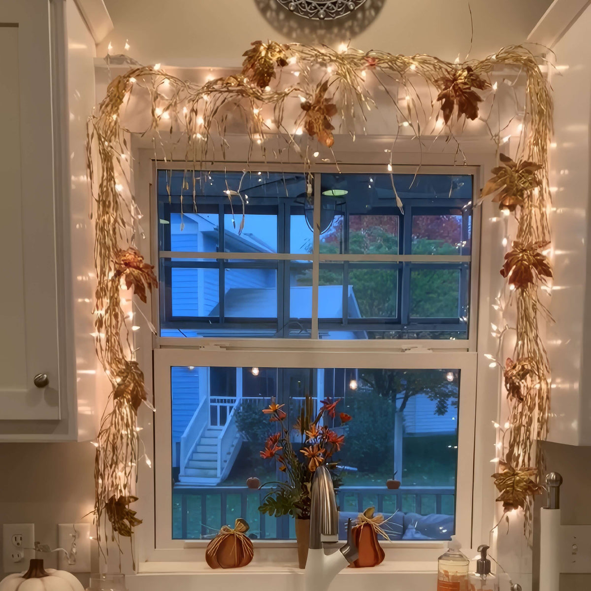 Indoor Fairy Light Garland with Woven Ornaments in Fall Maple, Red Berry, Lemon, Lavender and Cool Maple Styles