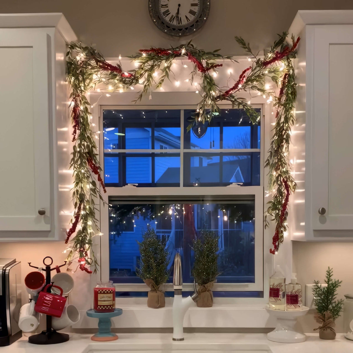 Indoor Fairy Light Garland with Woven Ornaments in Fall Maple, Red Berry, Lemon, Lavender and Cool Maple Styles