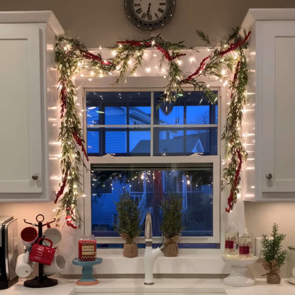 Indoor Fairy Light Garland with Woven Ornaments in Fall Maple, Red Berry, Lemon, Lavender and Cool Maple Styles