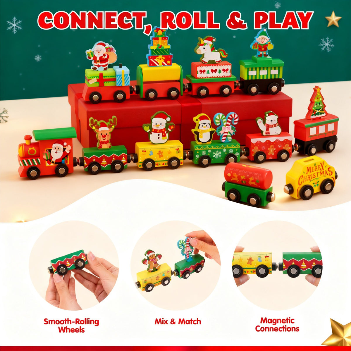 12 Day Magnetic Train Countdown Calendar with Linking Cars for Preschoolers