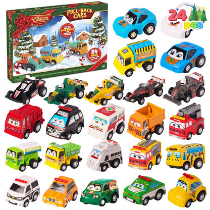 24 Day Toy Car Countdown Calendar with Pull Back Racers and Police Cars