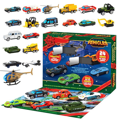 Countdown Calendar with 24 Tiny Car and Truck Toys in 1 to 64 Scale for Young Collectors