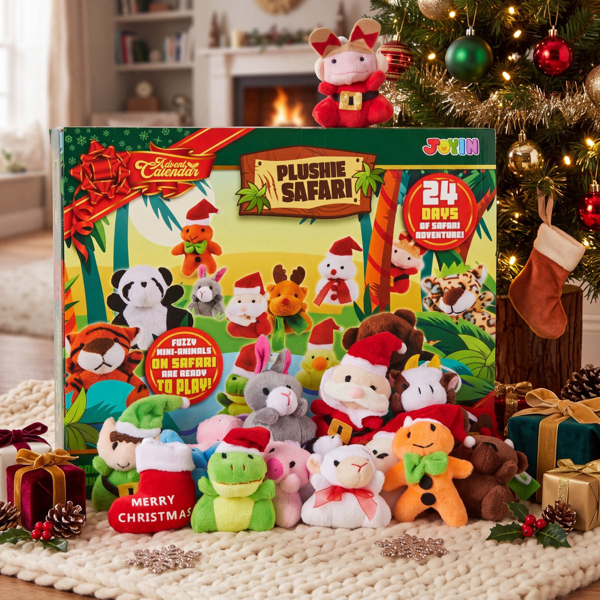 Christmas Countdown Calendar with 24 Palm Size Stuffed Animals and Holiday Friends