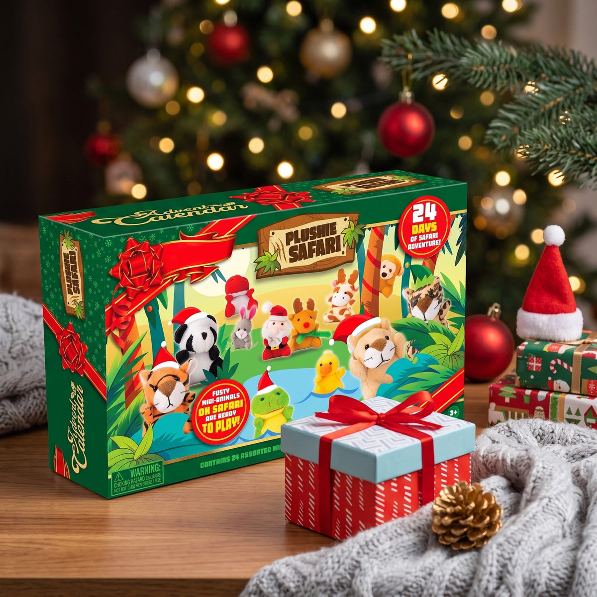 Christmas Countdown Calendar with 24 Palm Size Stuffed Animals and Holiday Friends