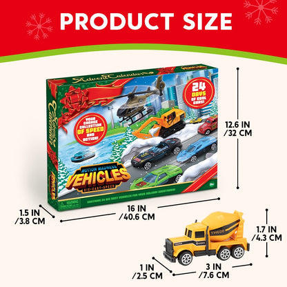 Countdown Calendar with 24 Tiny Car and Truck Toys in 1 to 64 Scale for Young Collectors