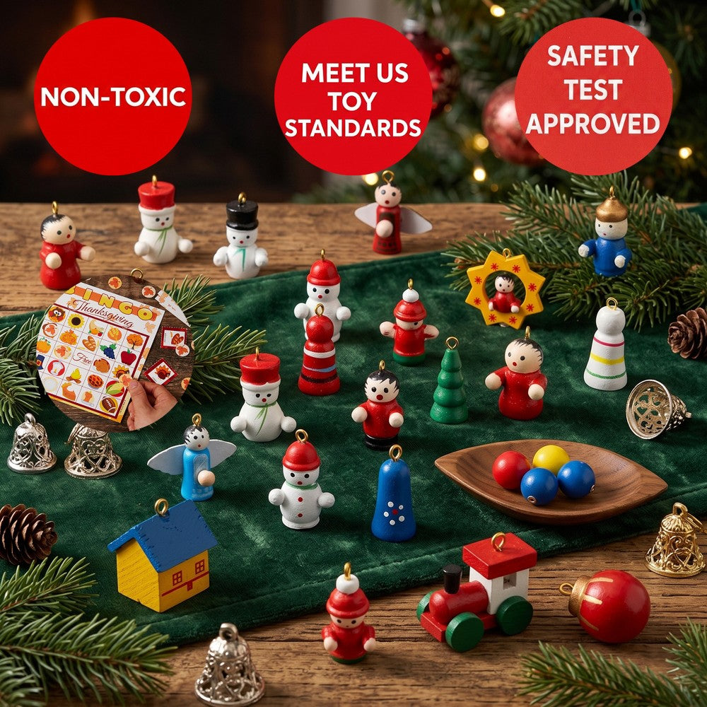 Miniature Wooden Christmas Tree with 24 Ornament Windows to Open and Hang Through December