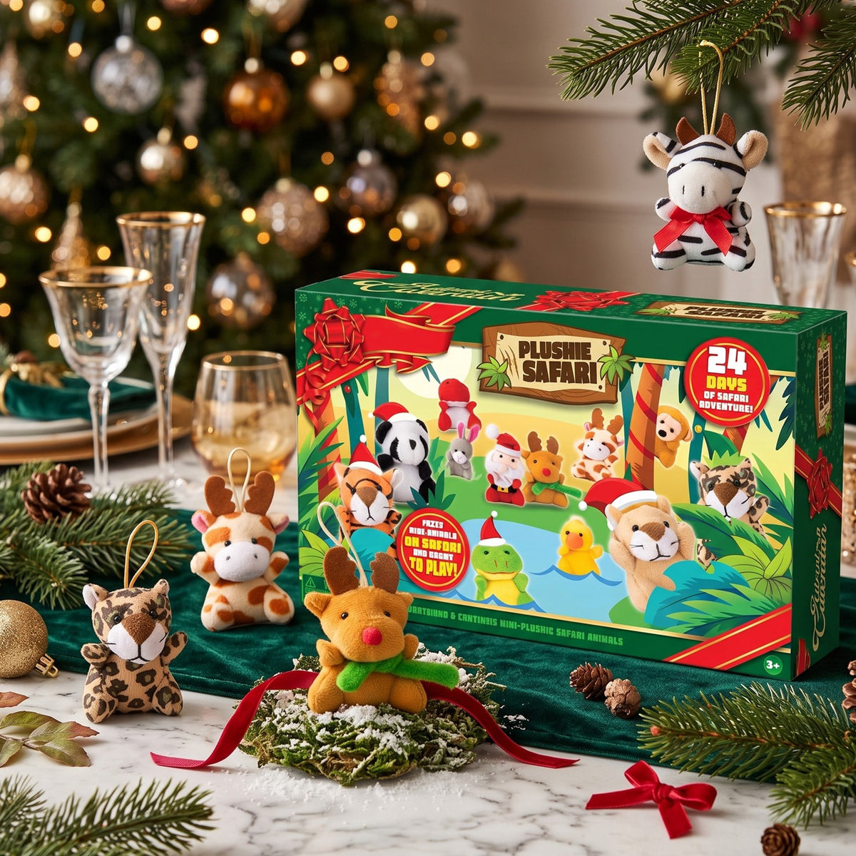 Christmas Countdown Calendar with 24 Palm Size Stuffed Animals and Holiday Friends