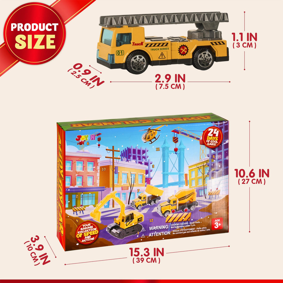 Christmas Countdown Calendar with Mini Construction Trucks and Foldable Road Play Mat