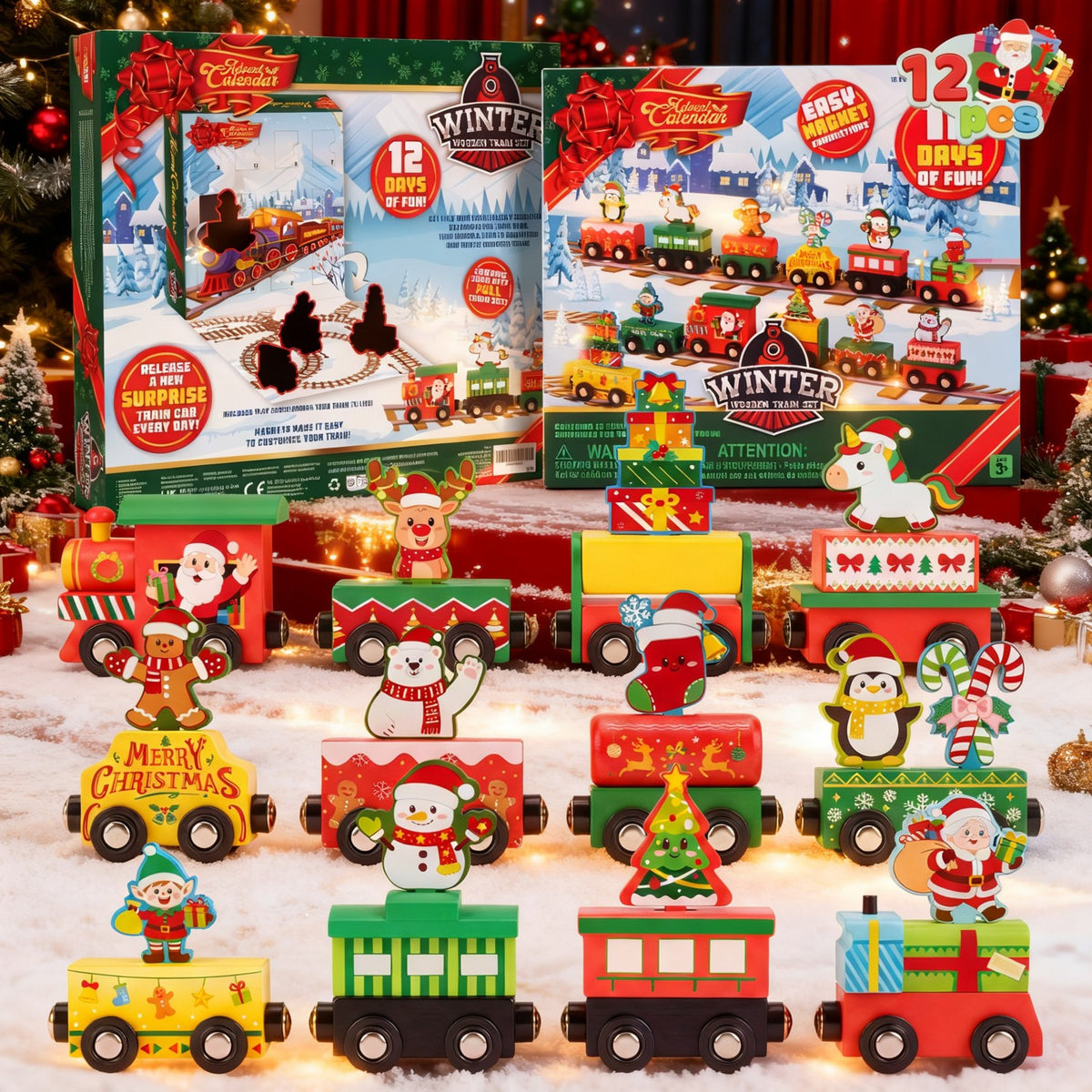 12 Day Magnetic Train Countdown Calendar with Linking Cars for Preschoolers
