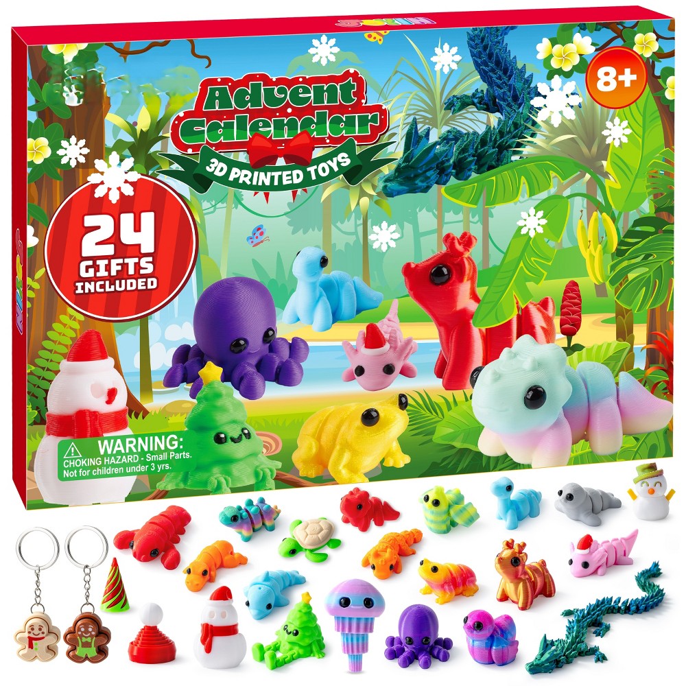 Countdown Calendar with 24 Hard Printed Figures of Animals and Holiday Shapes for Collectors