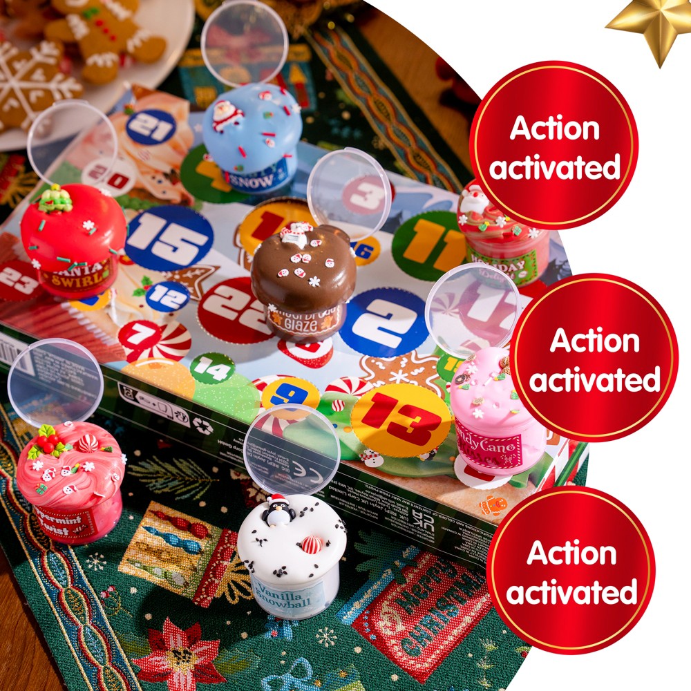 Slime Advent Calendar with Eight Jars and Sixteen Charm and Sprinkle Packs for Holiday Mixing
