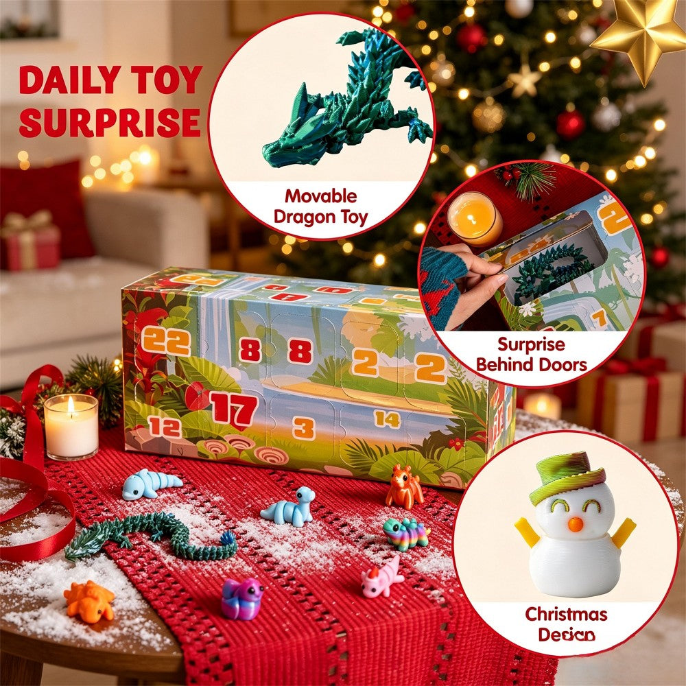 Countdown Calendar with 24 Hard Printed Figures of Animals and Holiday Shapes for Collectors