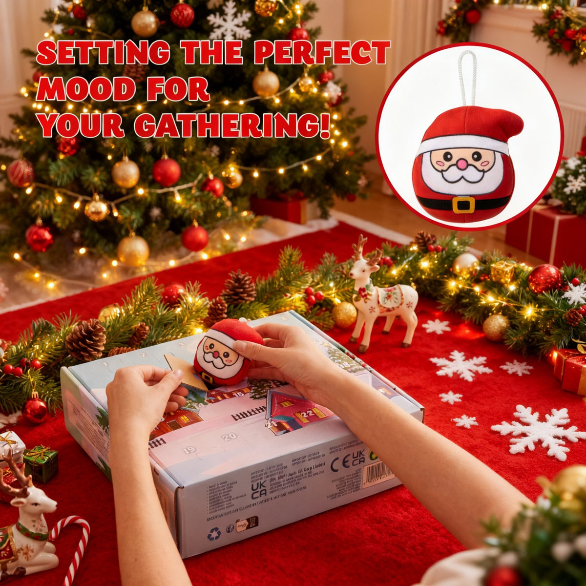 Plush Ornament Countdown Calendar with 24 Hanging Santa Reindeer and Snowman Toys