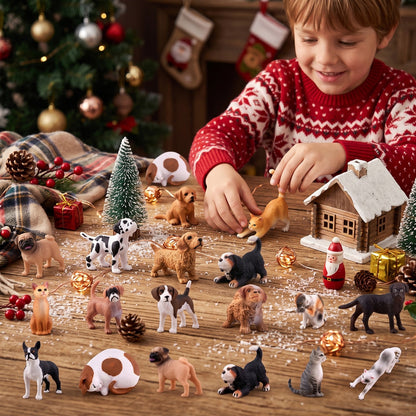 Pet Lover Advent Calendar with 24 Dog and Cat Figures and Printed Activity Mat