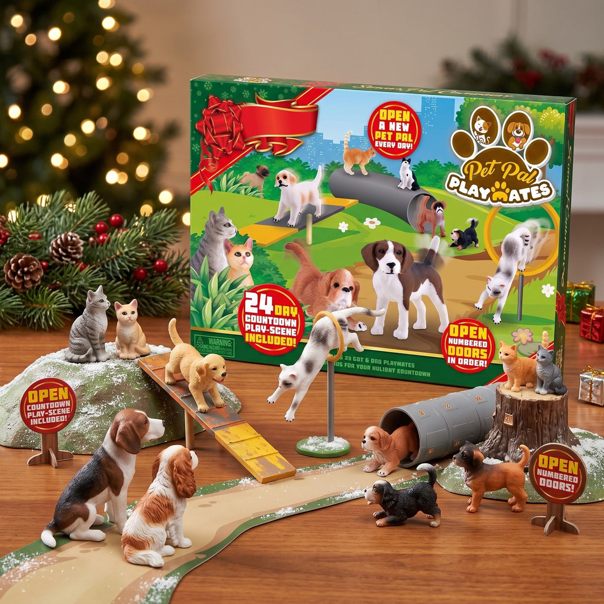 Pet Lover Advent Calendar with 24 Dog and Cat Figures and Printed Activity Mat