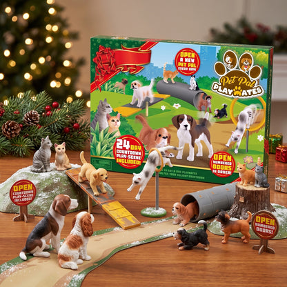 Pet Lover Advent Calendar with 24 Dog and Cat Figures and Printed Activity Mat