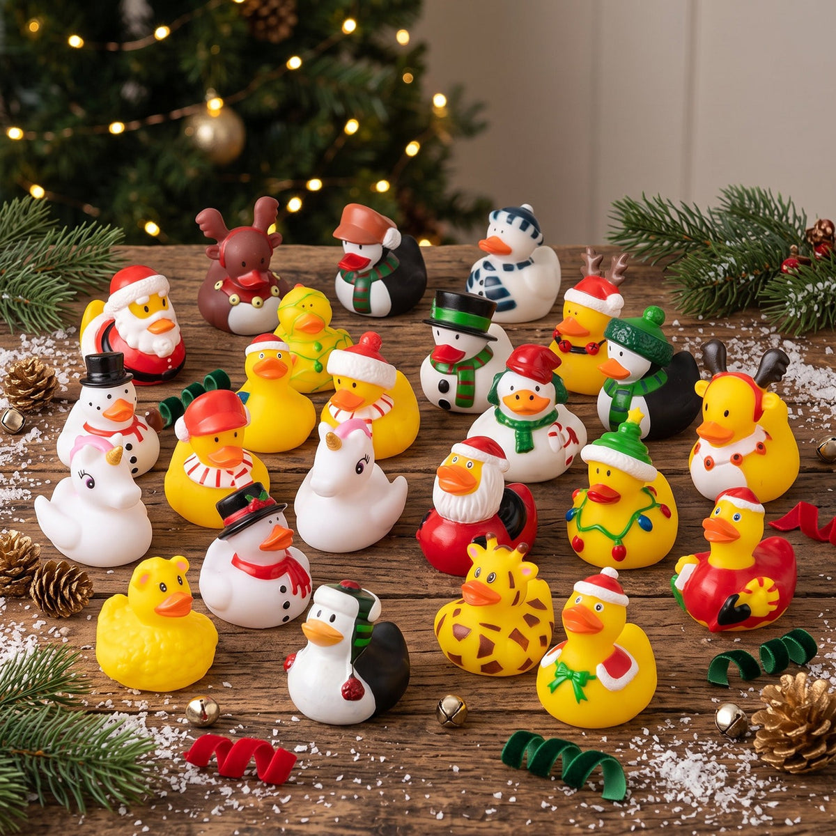 Christmas Countdown Calendar with 24 Rubber Duck Bath Toys and Holiday Designs