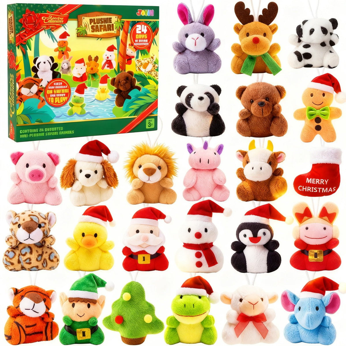 Christmas Countdown Calendar with 24 Palm Size Stuffed Animals and Holiday Friends