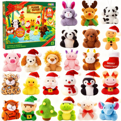 Christmas Countdown Calendar with 24 Palm Size Stuffed Animals and Holiday Friends
