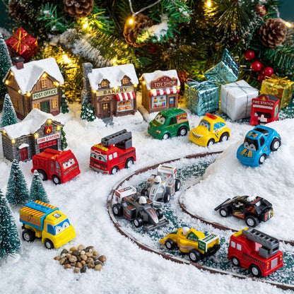 24 Day Toy Car Countdown Calendar with Pull Back Racers and Police Cars