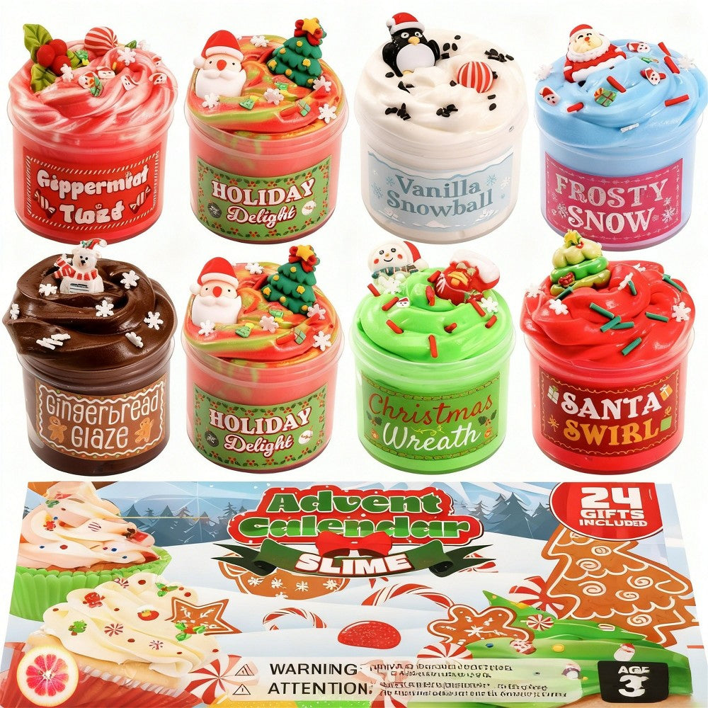 Slime Advent Calendar with Eight Jars and Sixteen Charm and Sprinkle Packs for Holiday Mixing