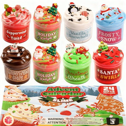 Slime Advent Calendar with Eight Jars and Sixteen Charm and Sprinkle Packs for Holiday Mixing