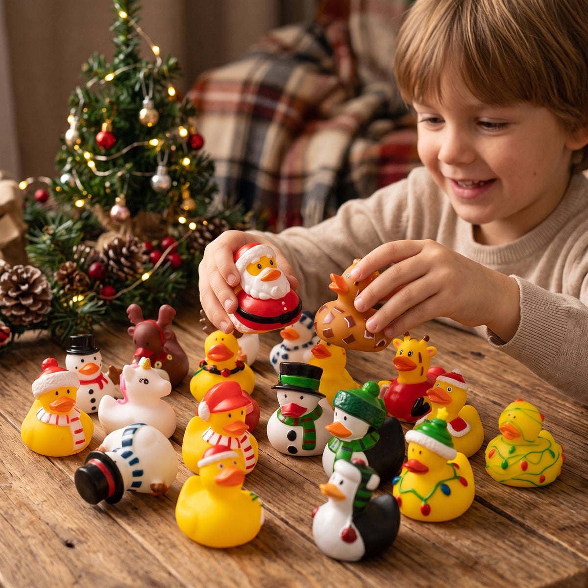 Christmas Countdown Calendar with 24 Rubber Duck Bath Toys and Holiday Designs