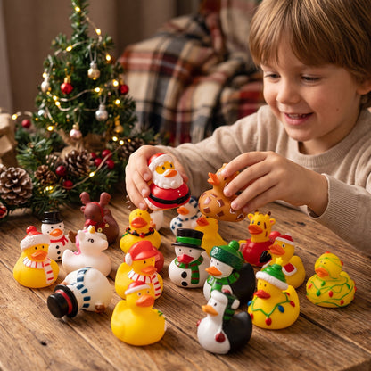 Christmas Countdown Calendar with 24 Rubber Duck Bath Toys and Holiday Designs