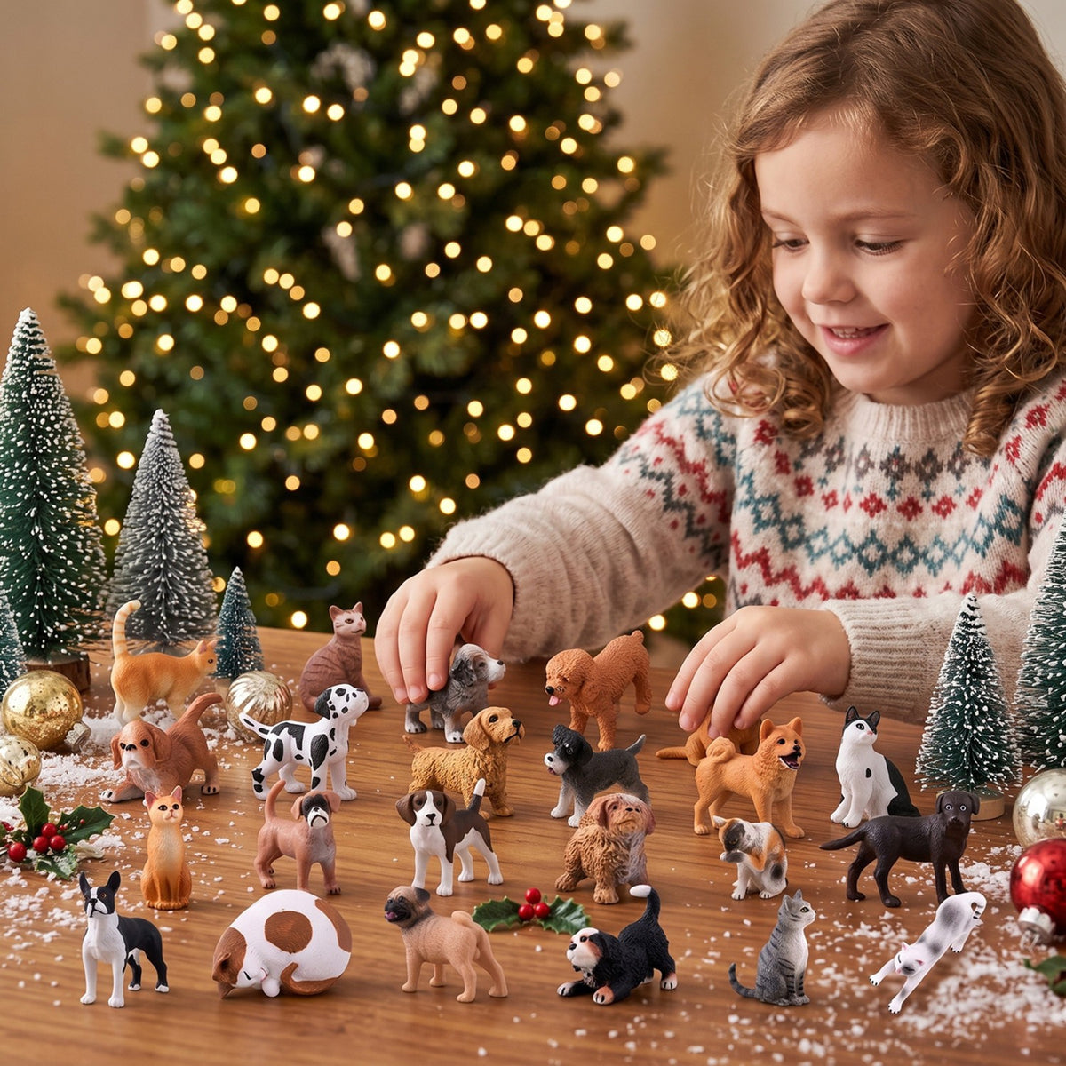 Pet Lover Advent Calendar with 24 Dog and Cat Figures and Printed Activity Mat