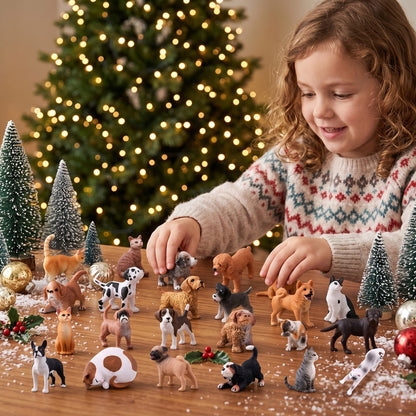 Pet Lover Advent Calendar with 24 Dog and Cat Figures and Printed Activity Mat