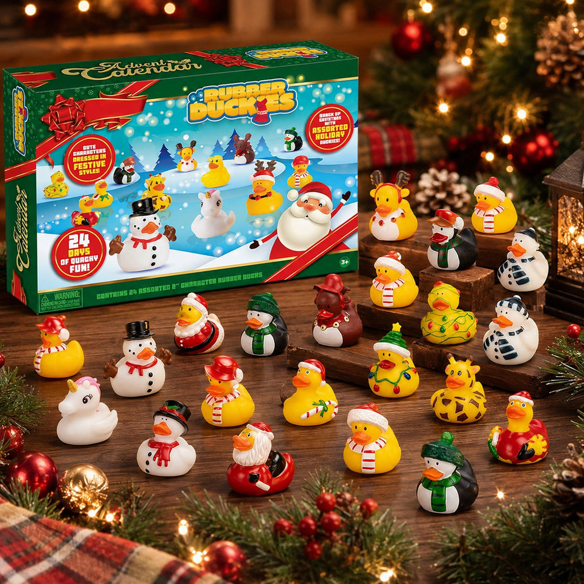 Christmas Countdown Calendar with 24 Rubber Duck Bath Toys and Holiday Designs