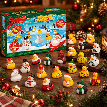 Christmas Countdown Calendar with 24 Rubber Duck Bath Toys and Holiday Designs