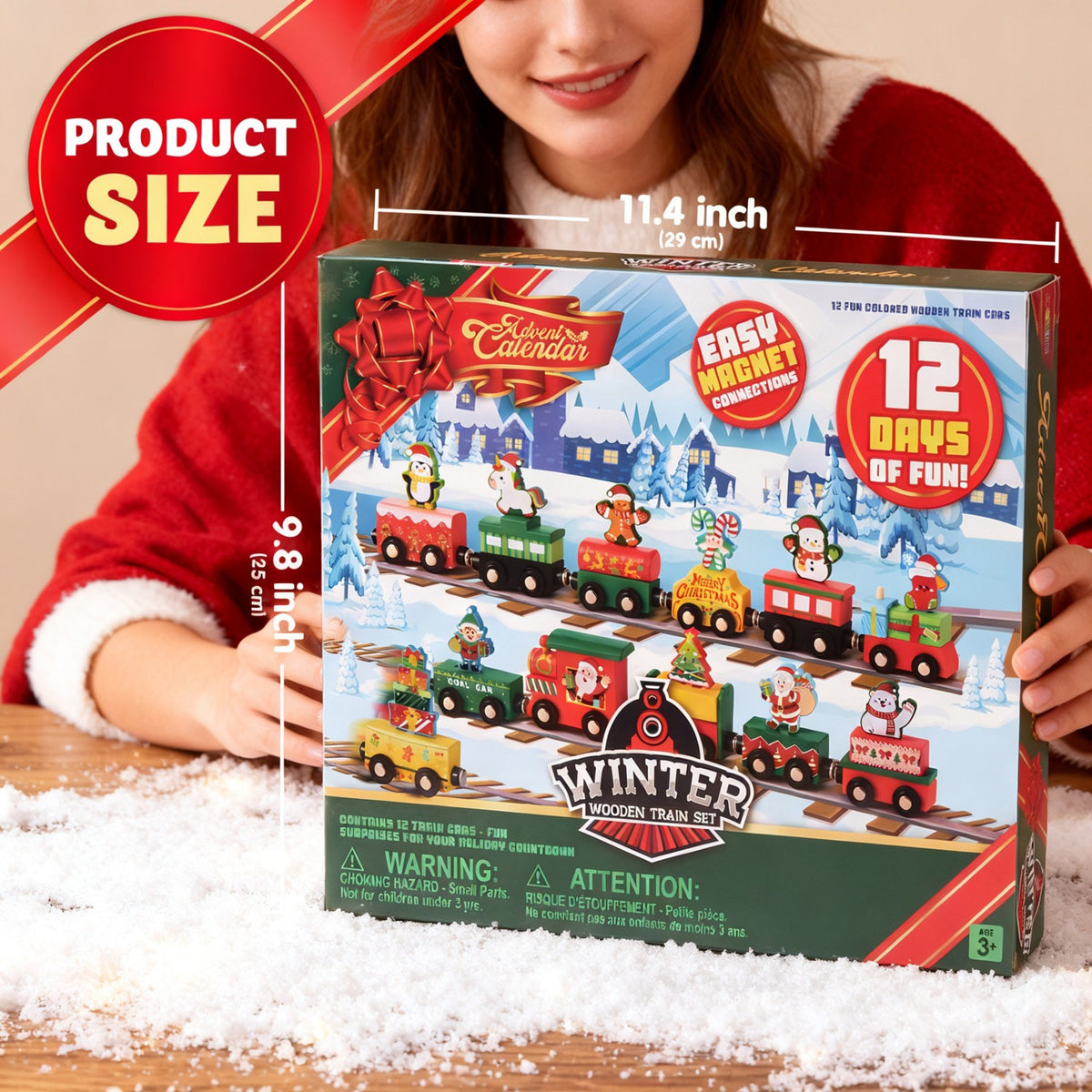 12 Day Magnetic Train Countdown Calendar with Linking Cars for Preschoolers
