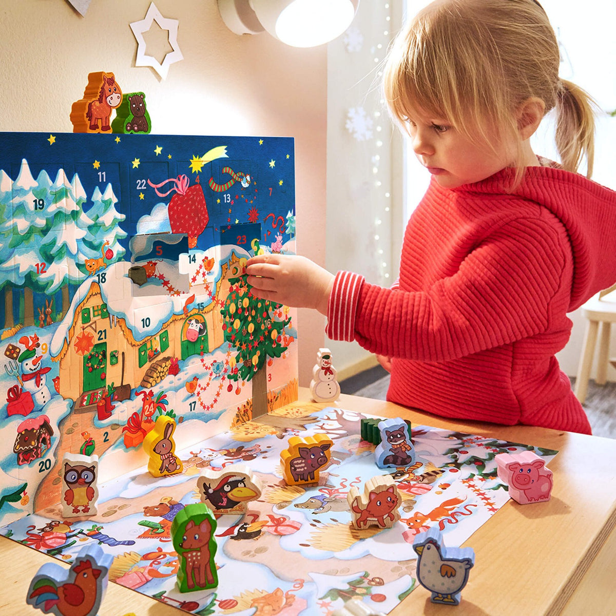 Reusable Wooden Animal Countdown Calendar with Story Chapters and 3D Winter Scene