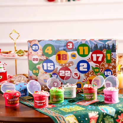 Slime Advent Calendar with Eight Jars and Sixteen Charm and Sprinkle Packs for Holiday Mixing