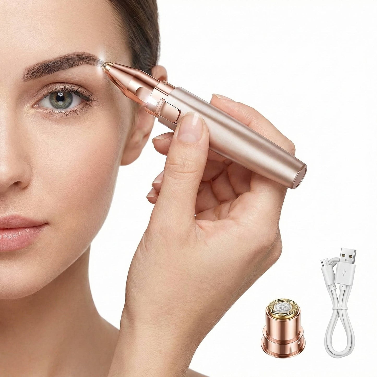 Womens Painless Facial Hair Remover & Eyebrow Shaver, Epilator for Face with Built in LED Light
