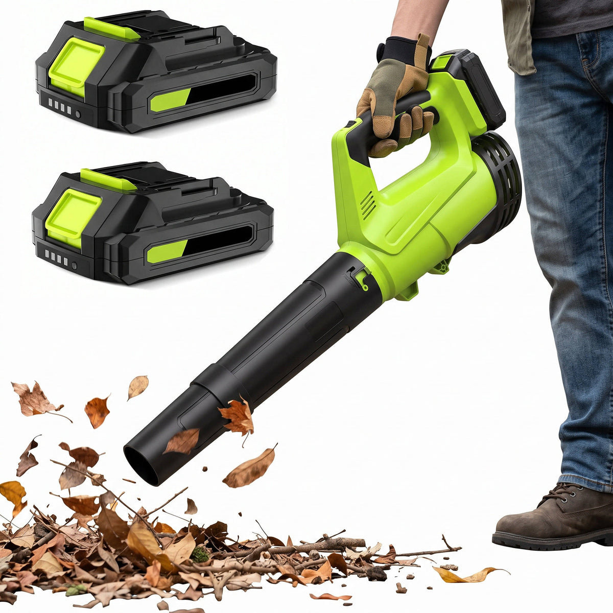 Cordless Leaf Blower, 450 CFM Electric Leaf Blower with 2 Batteries and Charger, 2 Speed Modes for Lawn Patio and Dust Cleaning