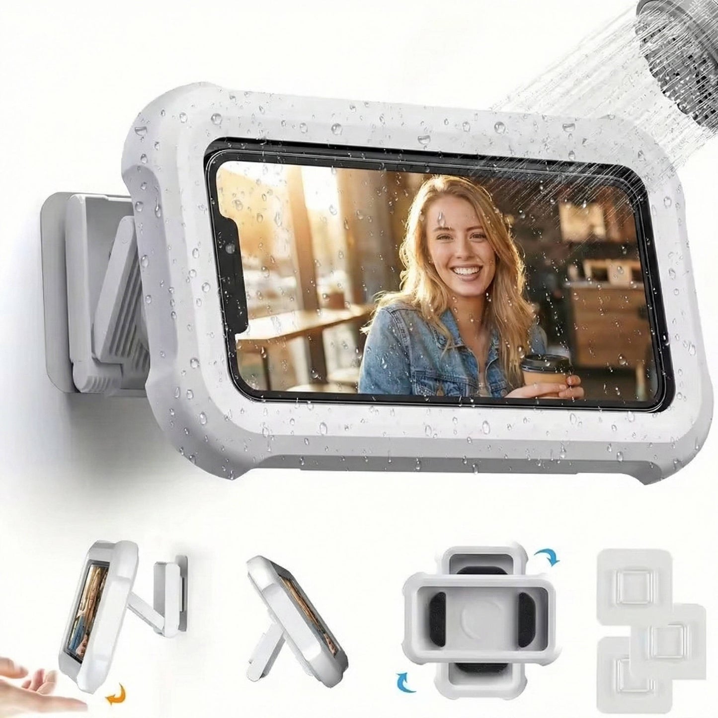 Waterproof Shower Phone Holder with 480° Rotation, Wall Mounted Bathroom Case for Iphone 15 14 13 12 11 Pro Max & Android Up to 6.8"