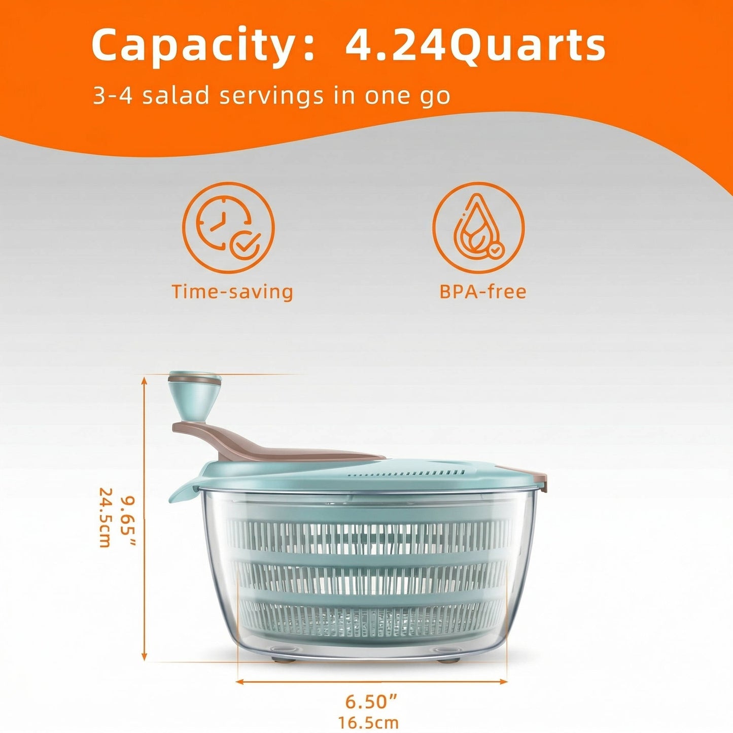 Salad Spinner with Double Drainage Holes, 4.24 Qt Lettuce Spinner for Washing, Spinning & Draining Greens, Fruits & Vegetables