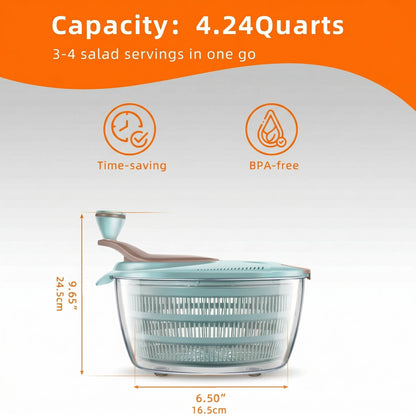 Salad Spinner with Double Drainage Holes, 4.24 Qt Lettuce Spinner for Washing, Spinning & Draining Greens, Fruits & Vegetables