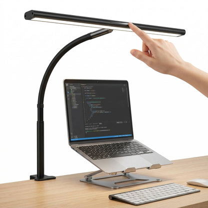 LED Desk Lamp for Office Home, Eye-Friendly Desk Light with Stepless Dimming Adjustable Flexible Gooseneck